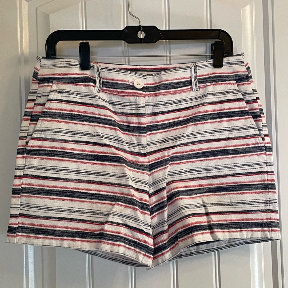 LOFT Cream, Red and Blue Striped Women's Shorts
